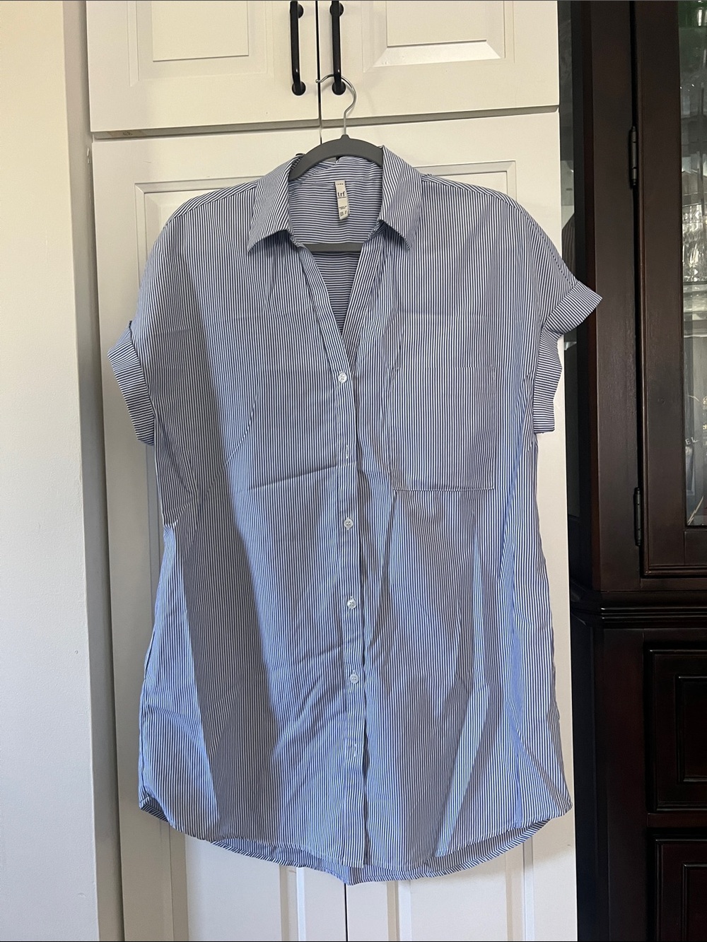 Light Blue Striped women Short-Sleeve Button-Up Shirt dress